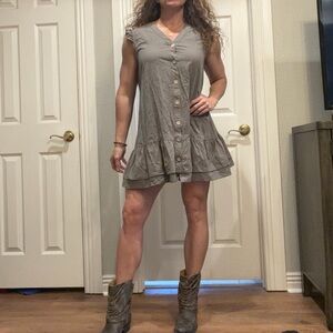 Green ruffle swing dress